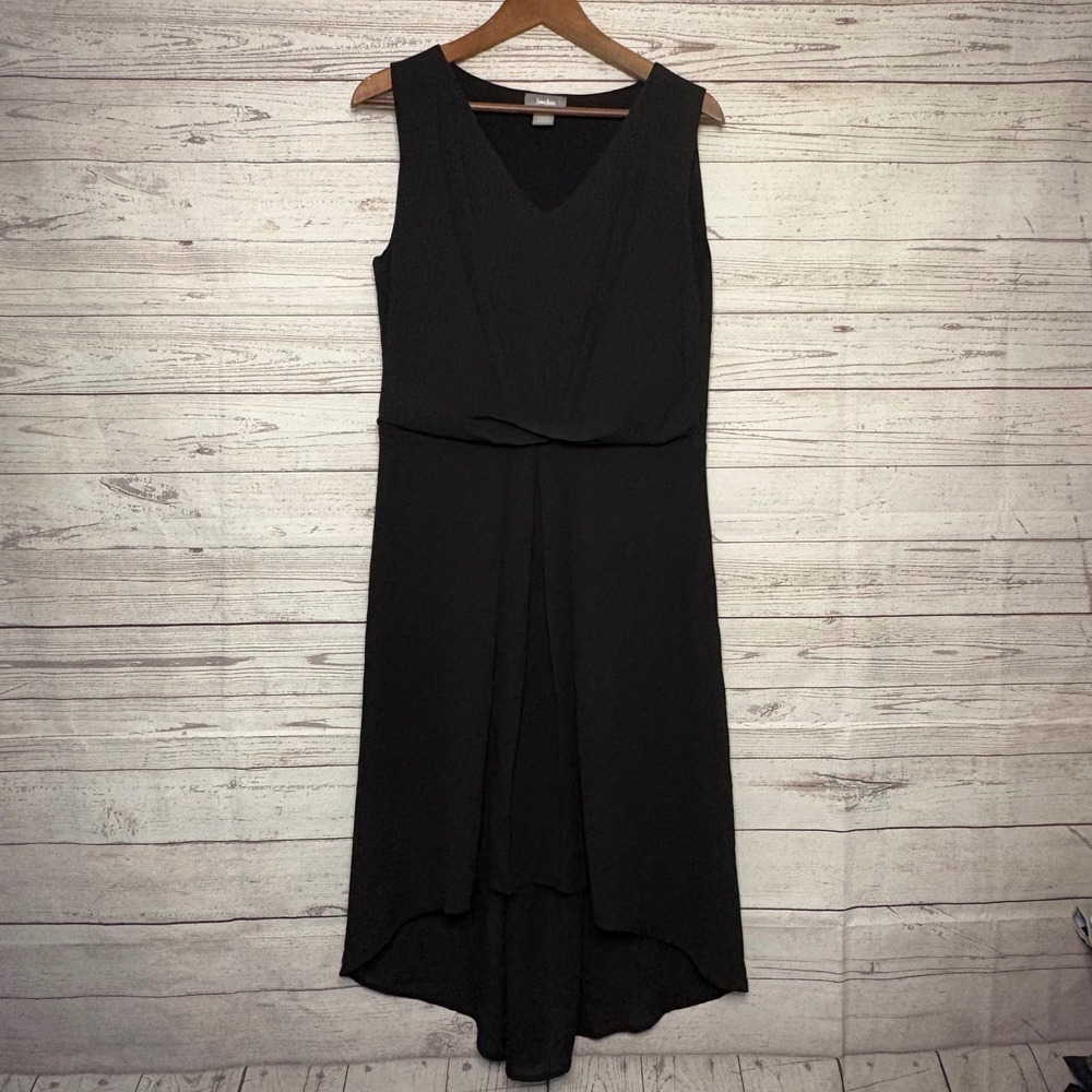 Neiman Marcus Black Sleeveless High Low V-Neck Pleated Cocktail Dress Size M